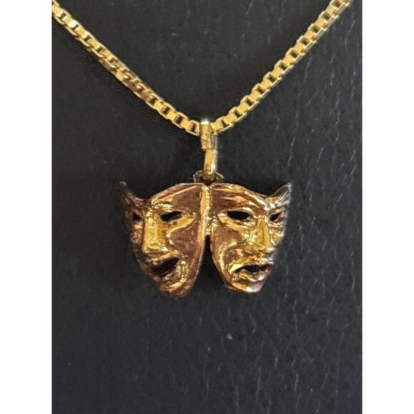 Vintage Comedy Tragedy Mask Theater Pendant Necklace 925 Sterling Silver Italy - Picture 9 of 12